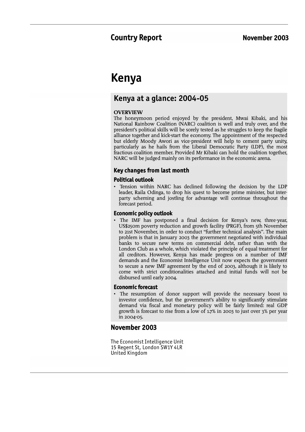 Country Report Kenya at a Glance