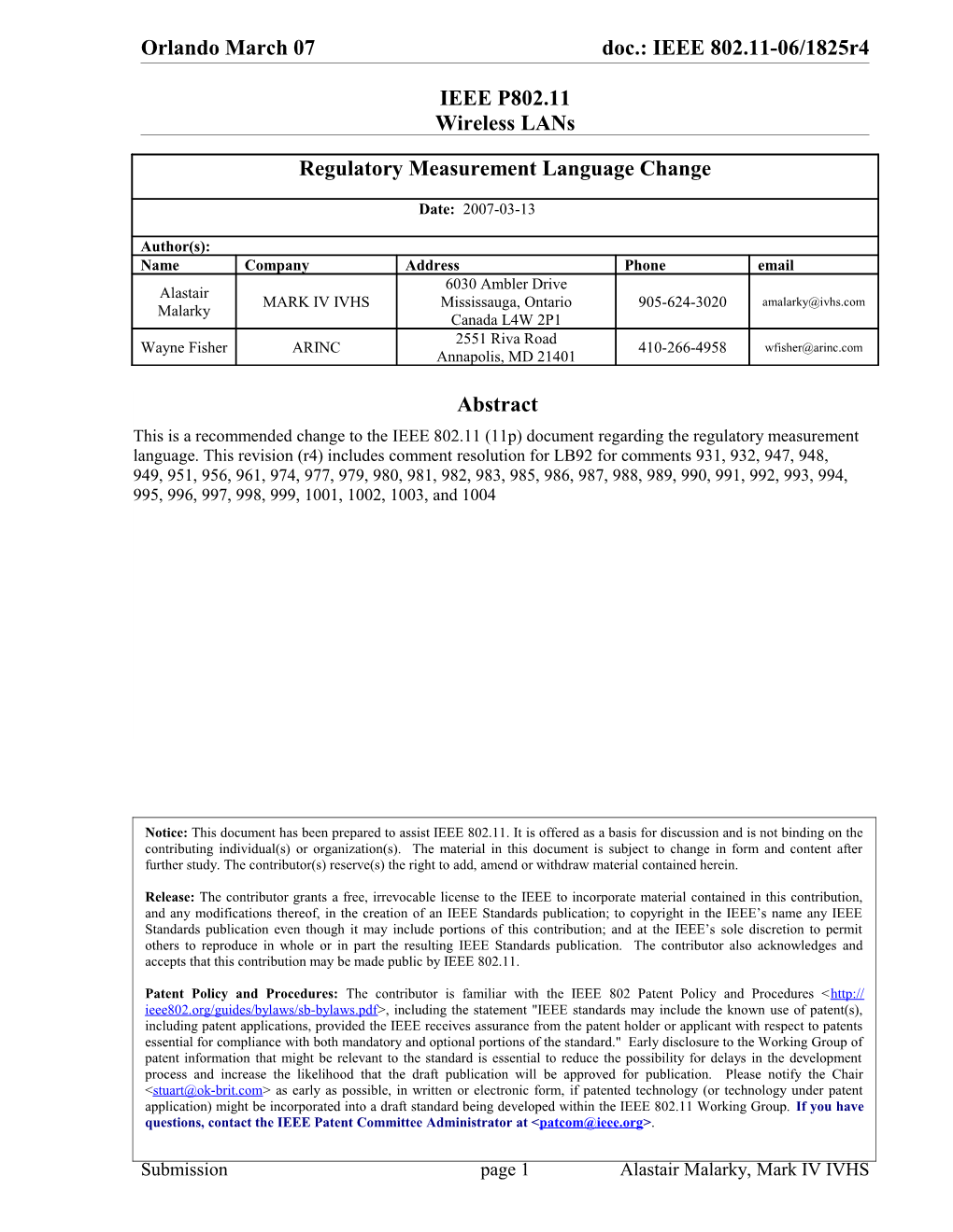 Orlando March 07 Doc.: IEEE 802.11-06/1825R4