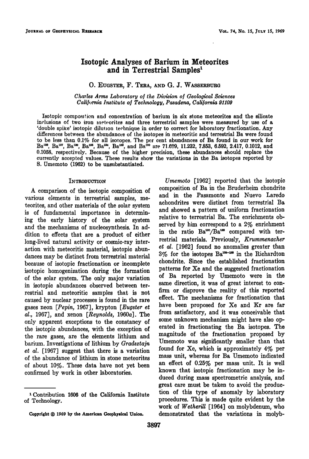 Isotopic Analyses of Barium in Meteorites and in Terrestrial