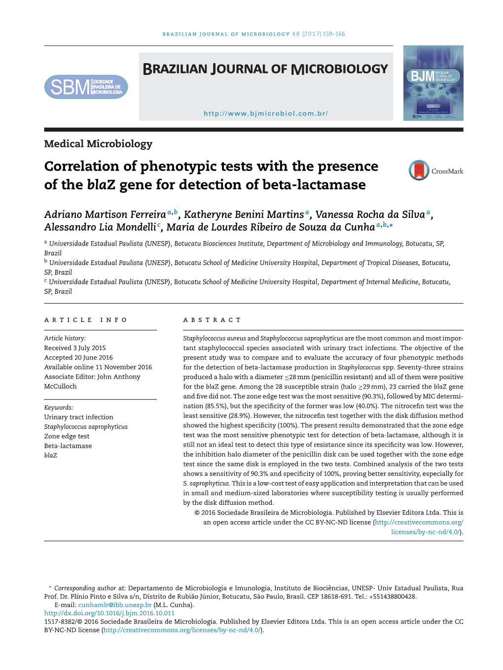 Correlation of Phenotypic Tests with the Presence of the Blaz