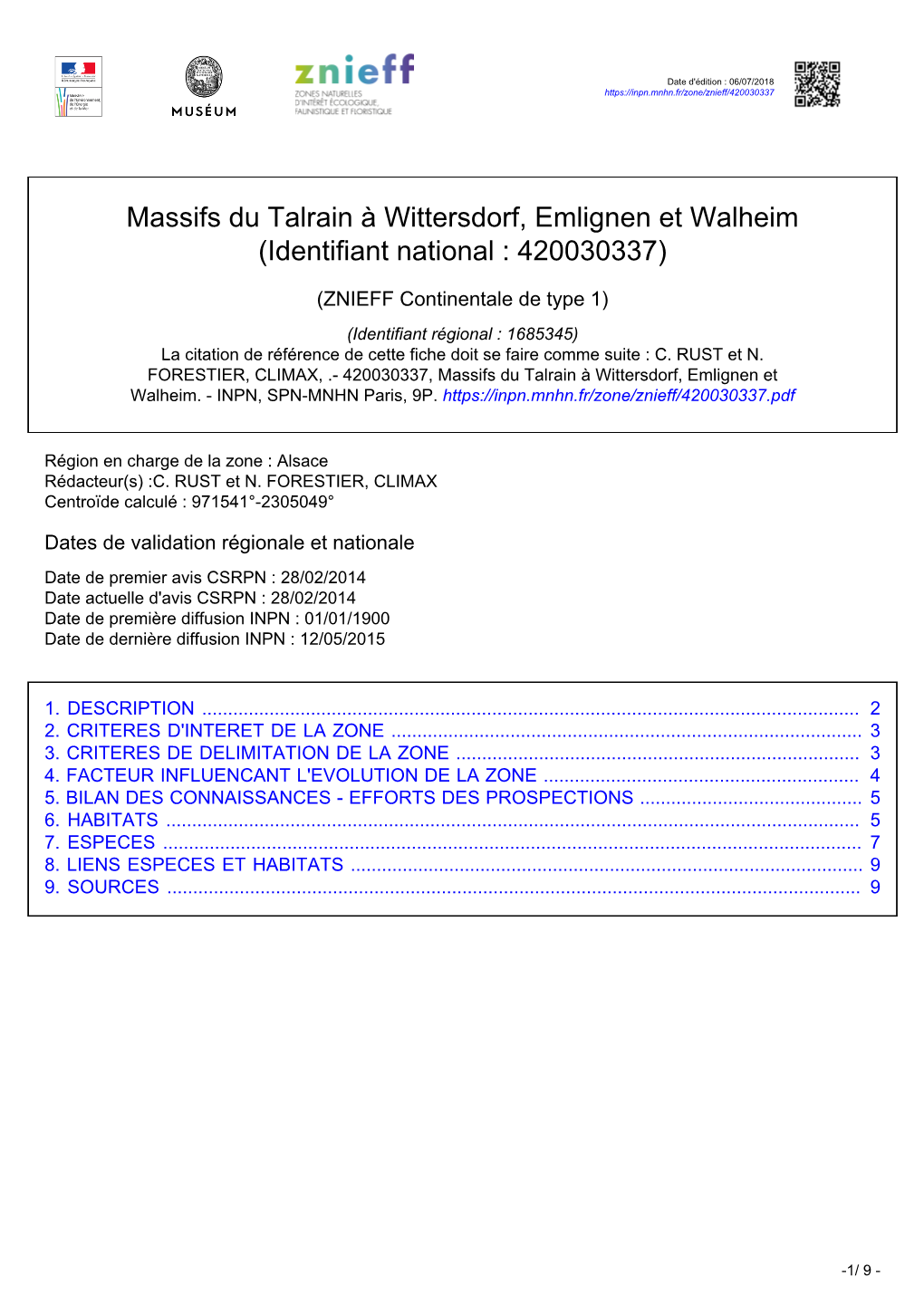 Massifs Du Talrain À Wittersdorf, Emlignen Et Walheim (Identifiant National : 420030337)