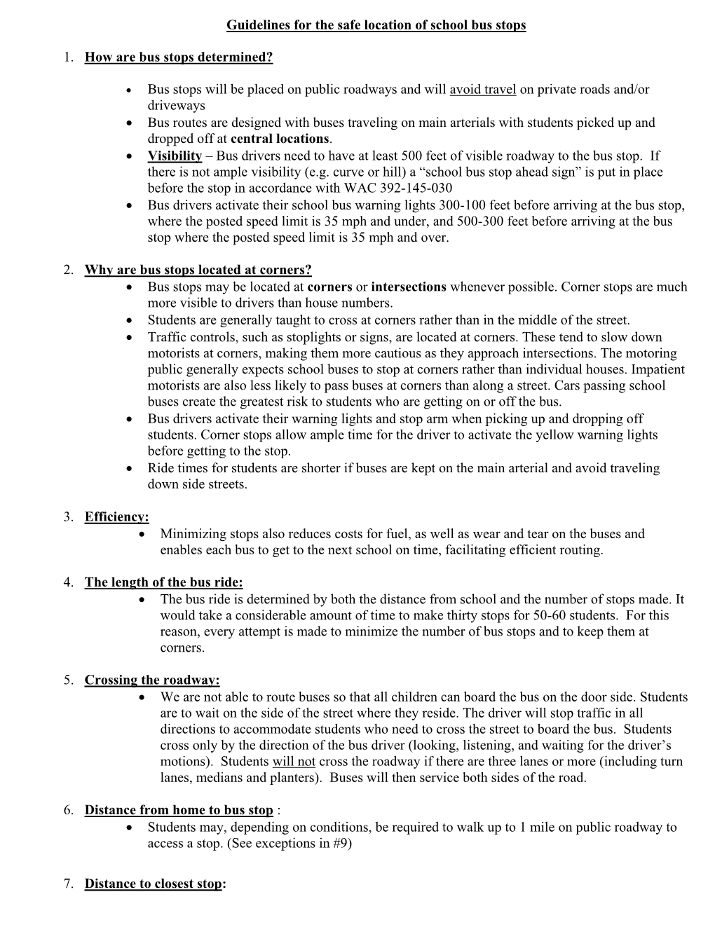 Guidelines for the Safe Siting of School Bus Stops