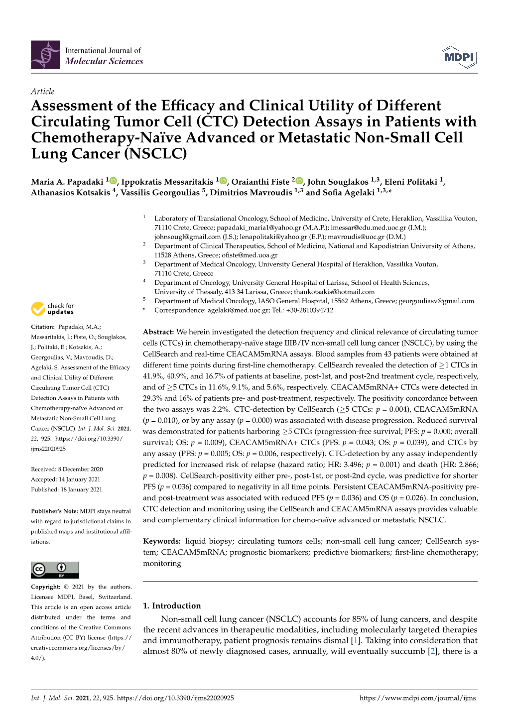 CTC) Detection Assays in Patients with Chemotherapy-Naïve Advanced Or Metastatic Non-Small Cell Lung Cancer (NSCLC