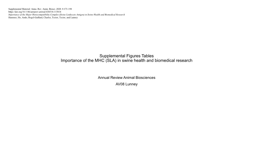 Supplemental Figures Tables Importance of the MHC (SLA) in Swine Health and Biomedical Research