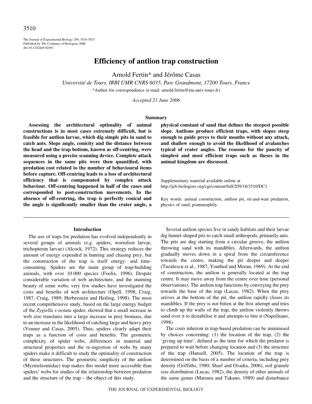 Efficiency of Antlion Trap Construction