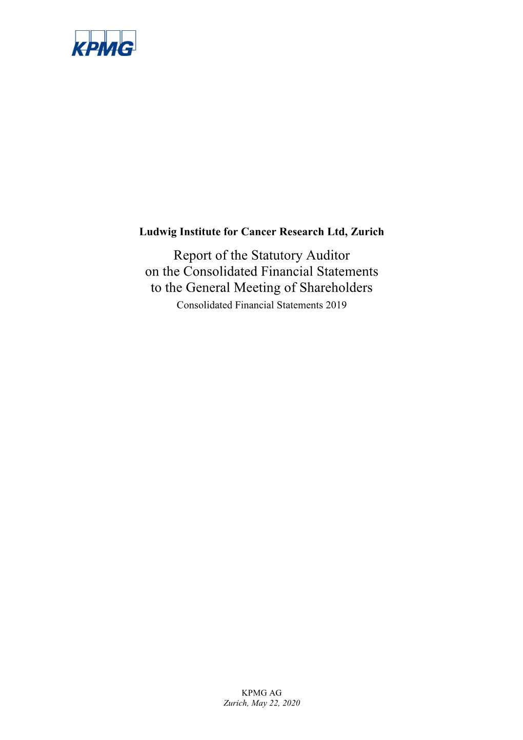 Ludwig Institute Consolidated Financial Report for 2019