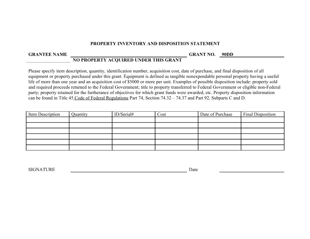 Property Inventory and Disposition Statement