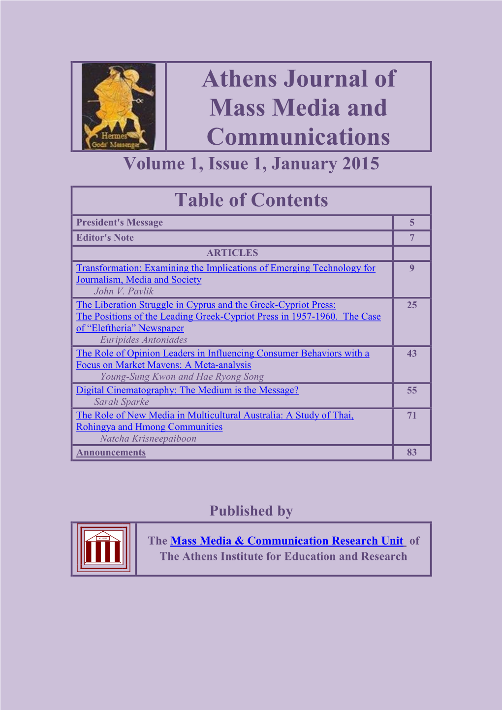 Athens Journal of Mass Media and Communications Volume 1, Issue 1, January 2015