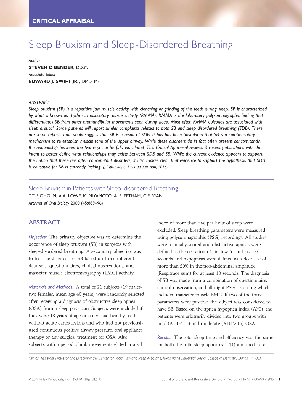 Sleep Bruxism and Sleep-Disordered Breathing