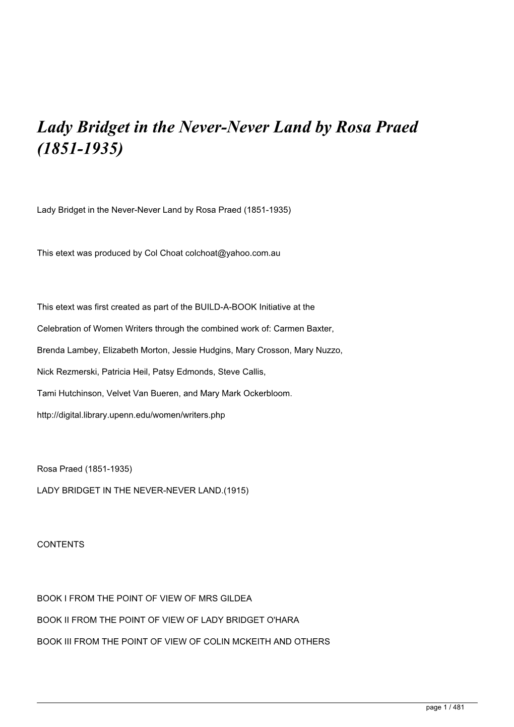 Lady Bridget in the Never-Never Land by Rosa Praed (1851-1935)