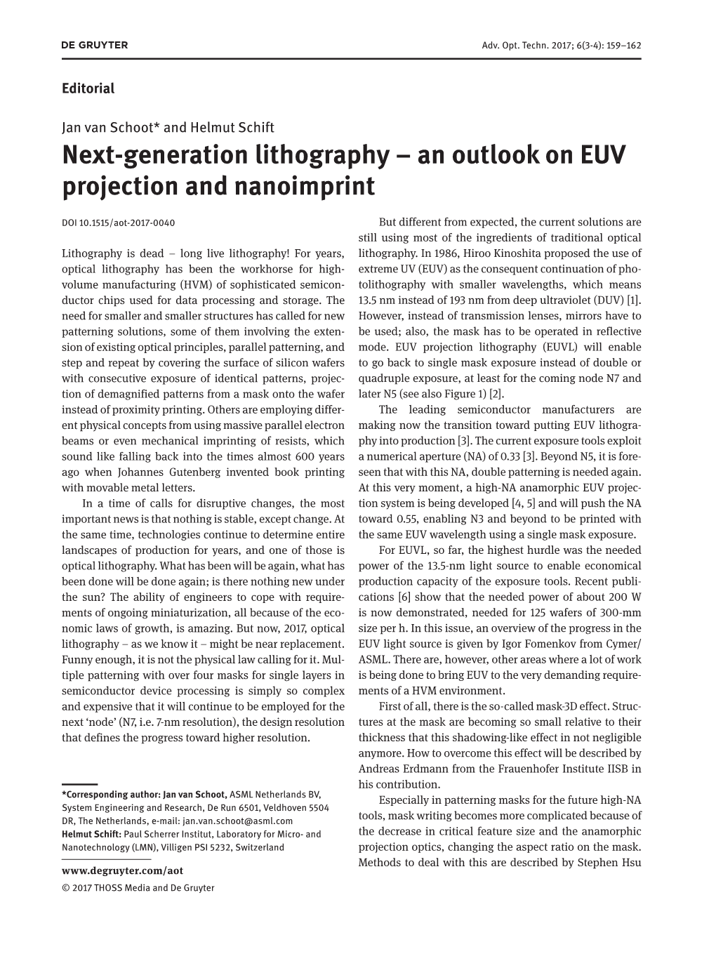 An Outlook on EUV Projection and Nanoimprint