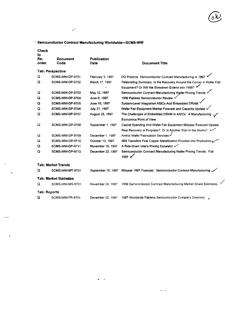 Semiconductor Contract Manufacturing Worldwide, 1997