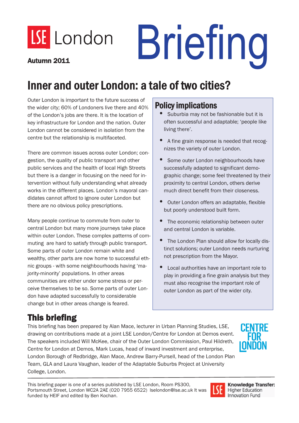 Inner and Outer London