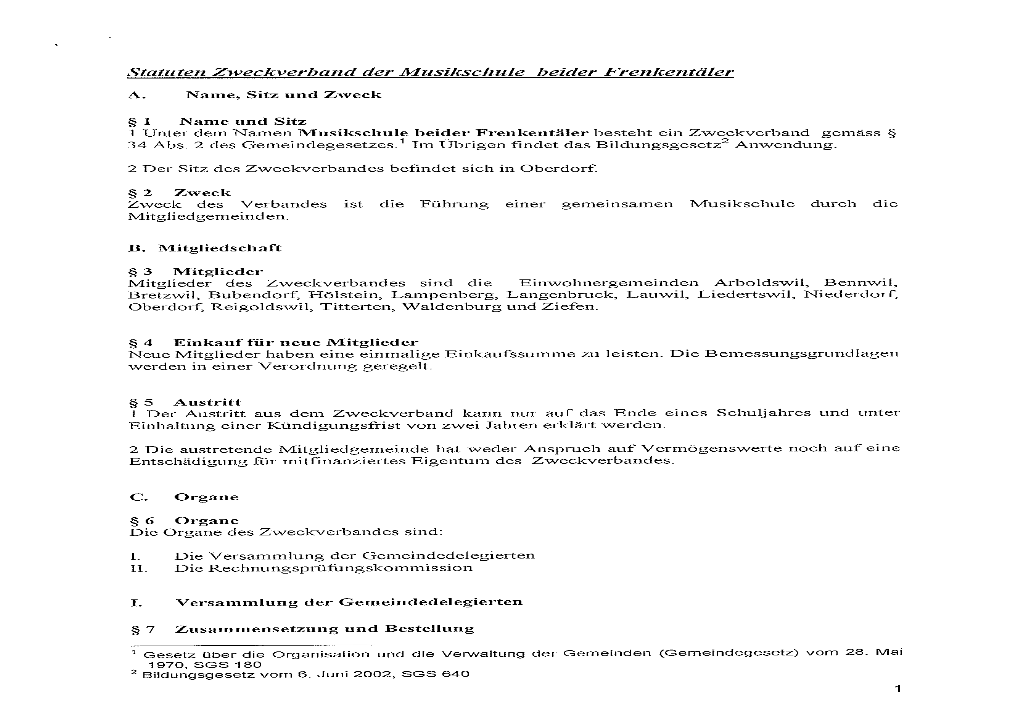 Statuten Zweckverband Der Musikschule Beider Frenkentäler