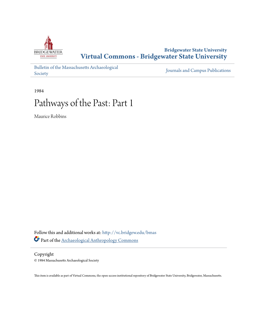 Pathways of the Past: Part 1 Maurice Robbins