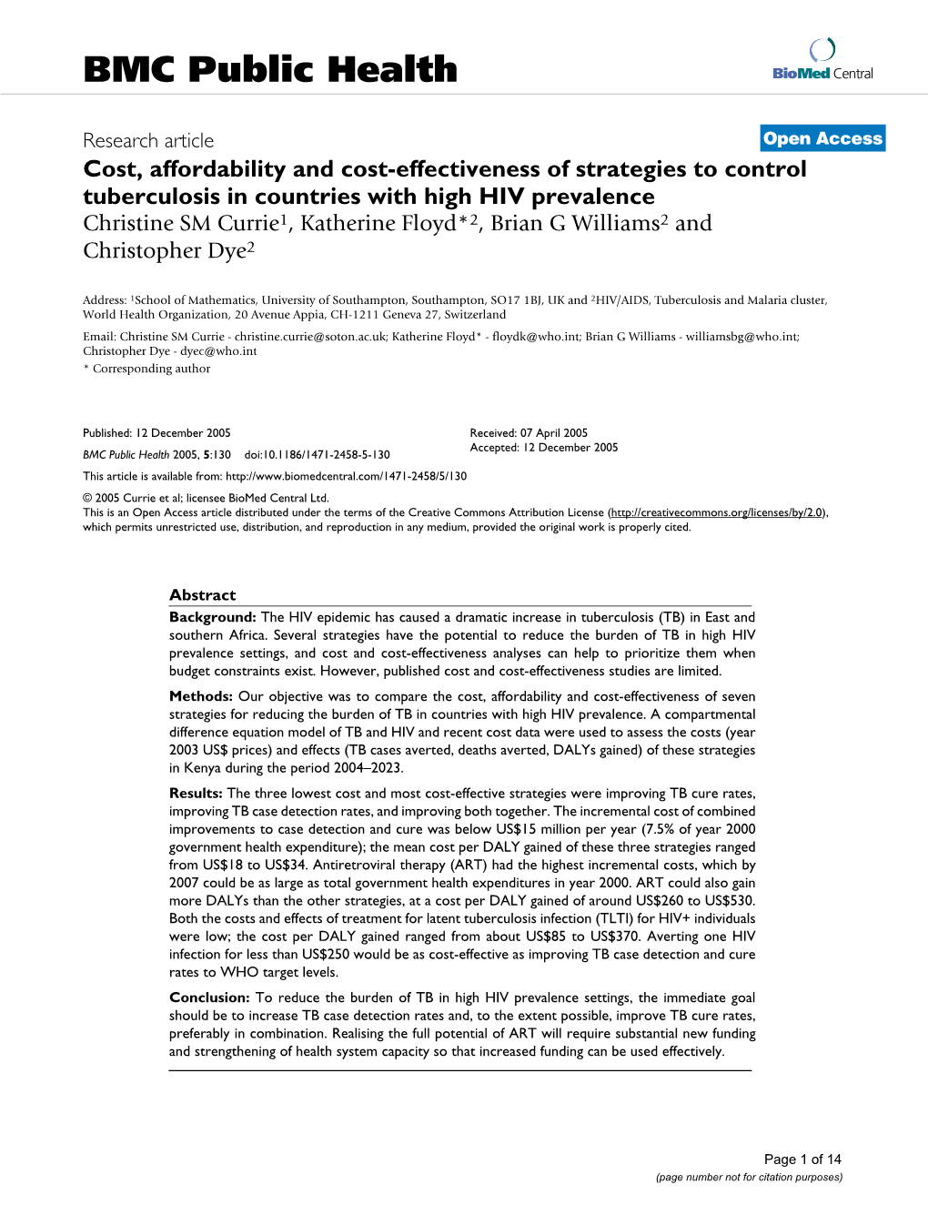 Cost, Affordability and Cost-Effectiveness of Strategies To