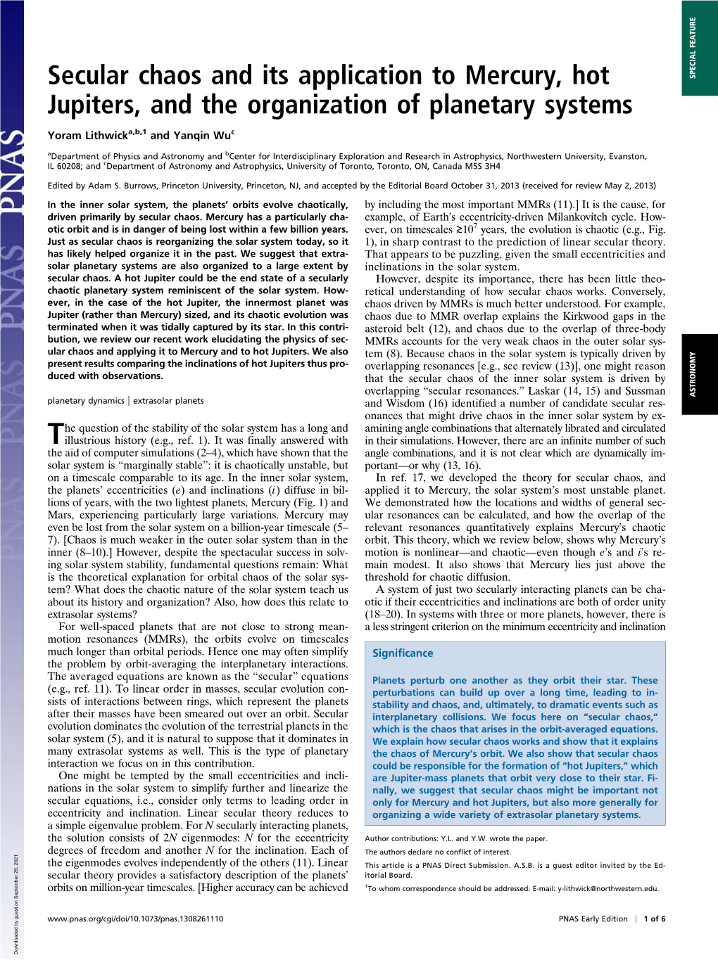 Secular Chaos and Its Application to Mercury, Hot Jupiters, and The