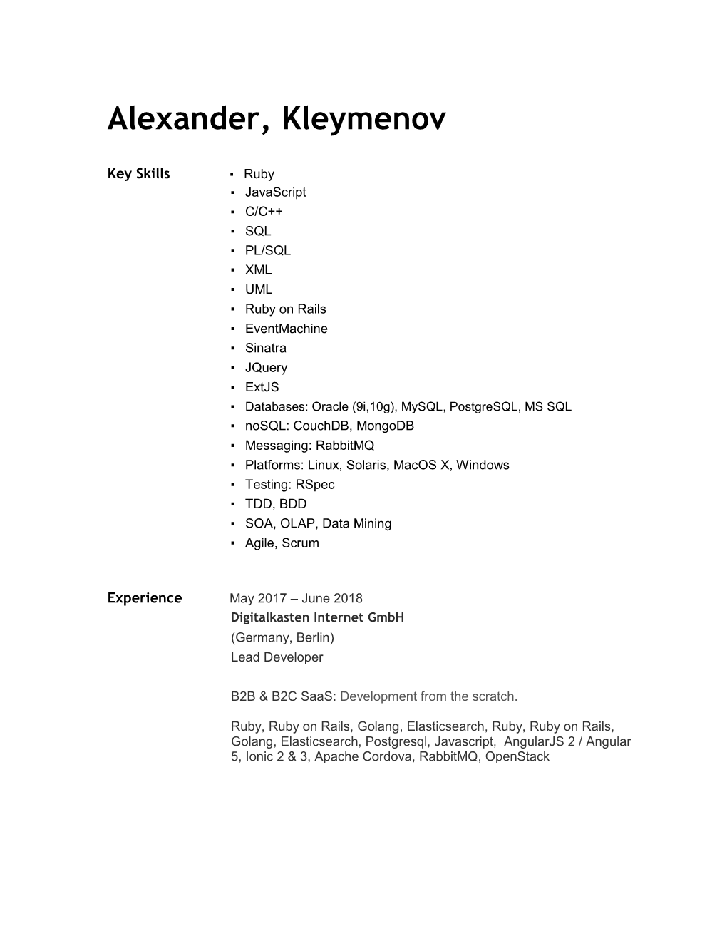 Alexander, Kleymenov