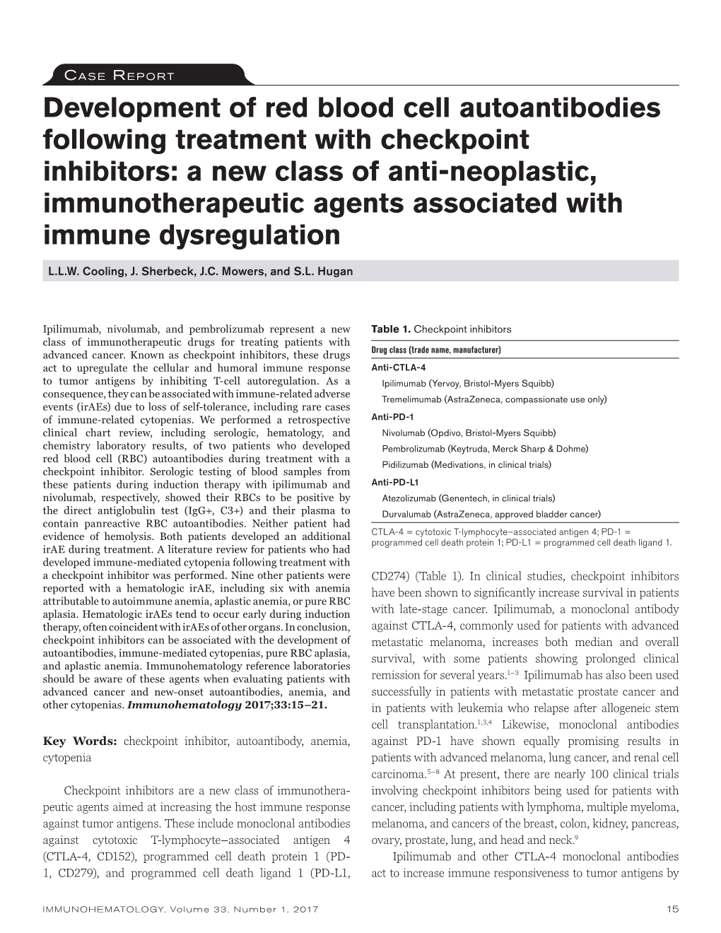 Development of Red Blood Cell Autoantibodies Following Treatment with Checkpoint Inhibitors