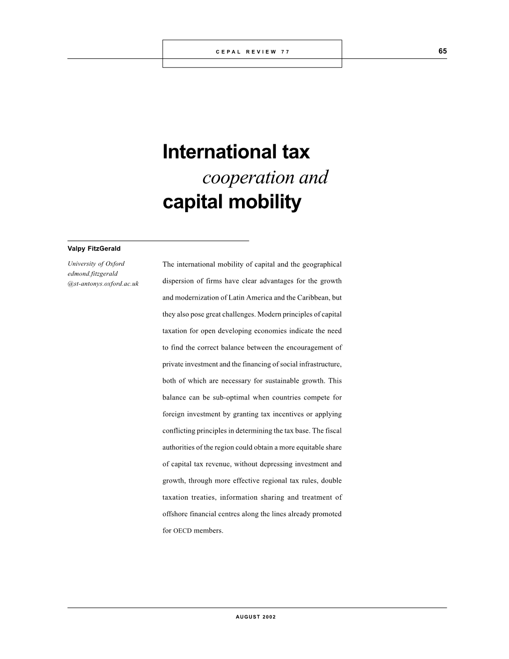 International Tax Cooperation and Capital Mobility