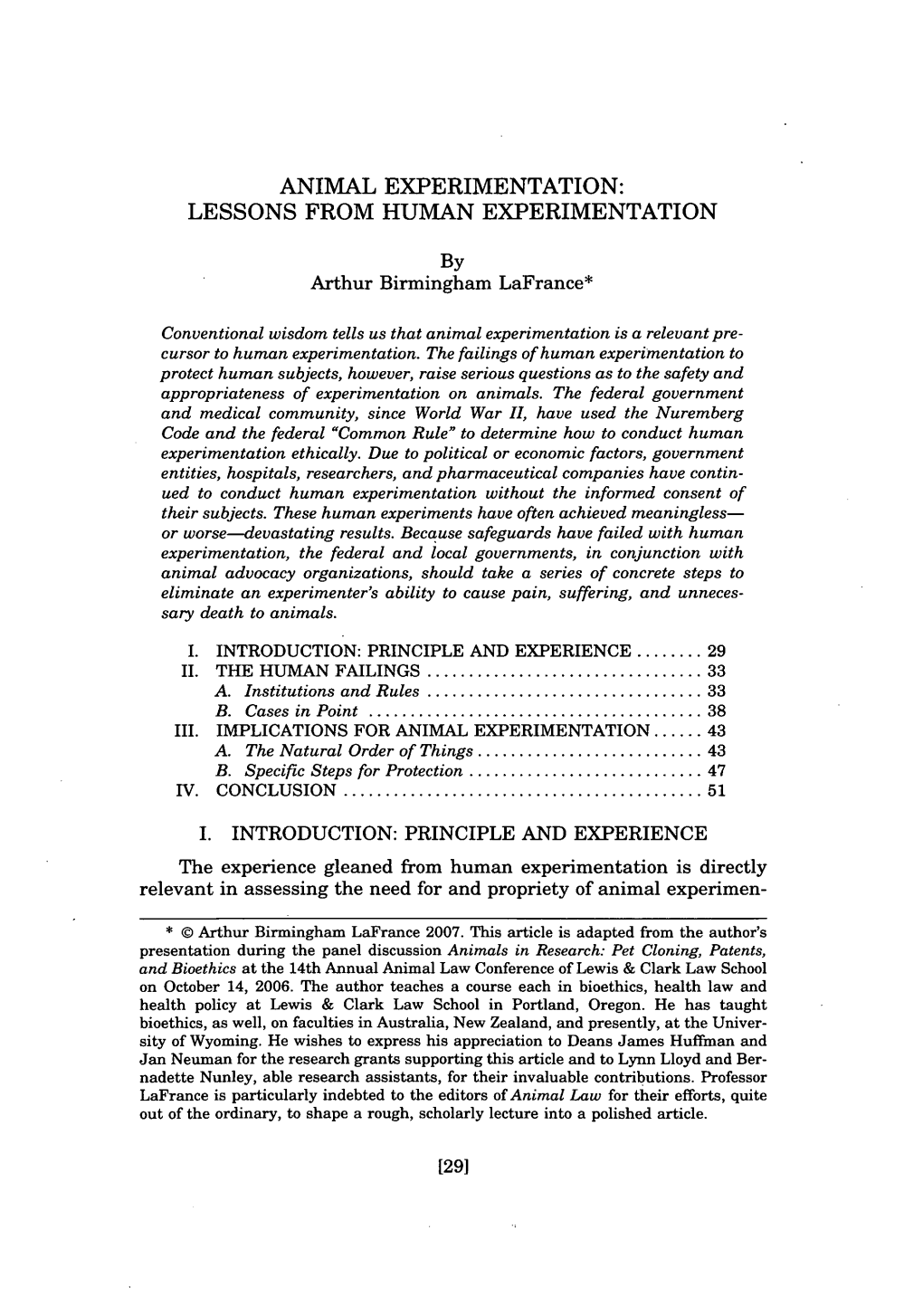 Animal Experimentation: Lessons from Human Experimentation