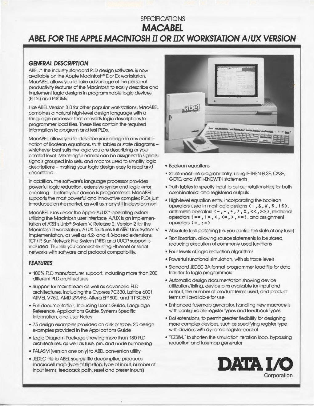 MACABEL ABEL for the APPLE MACINTOSH Nor IIX WORKSTATION A/UX VERSION