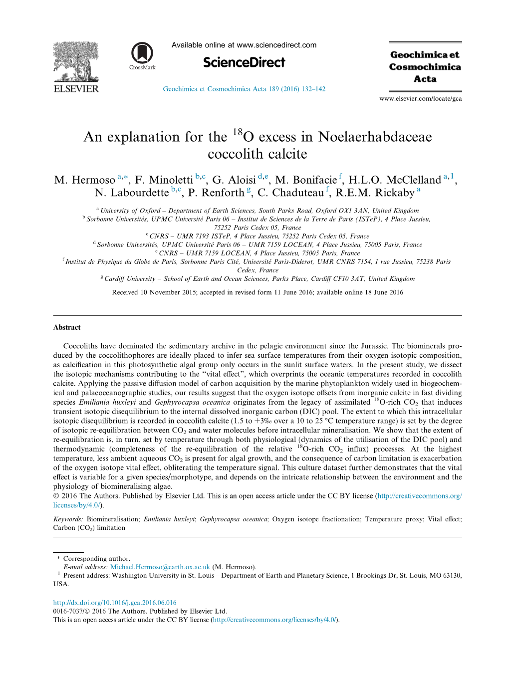 An Explanation for the 18O Excess in Noelaerhabdaceae Coccolith Calcite