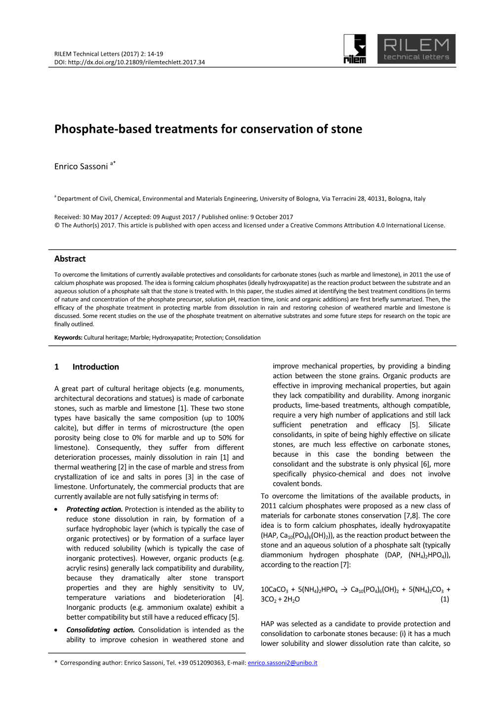 Phosphate-Based Treatments for Conservation of Stone