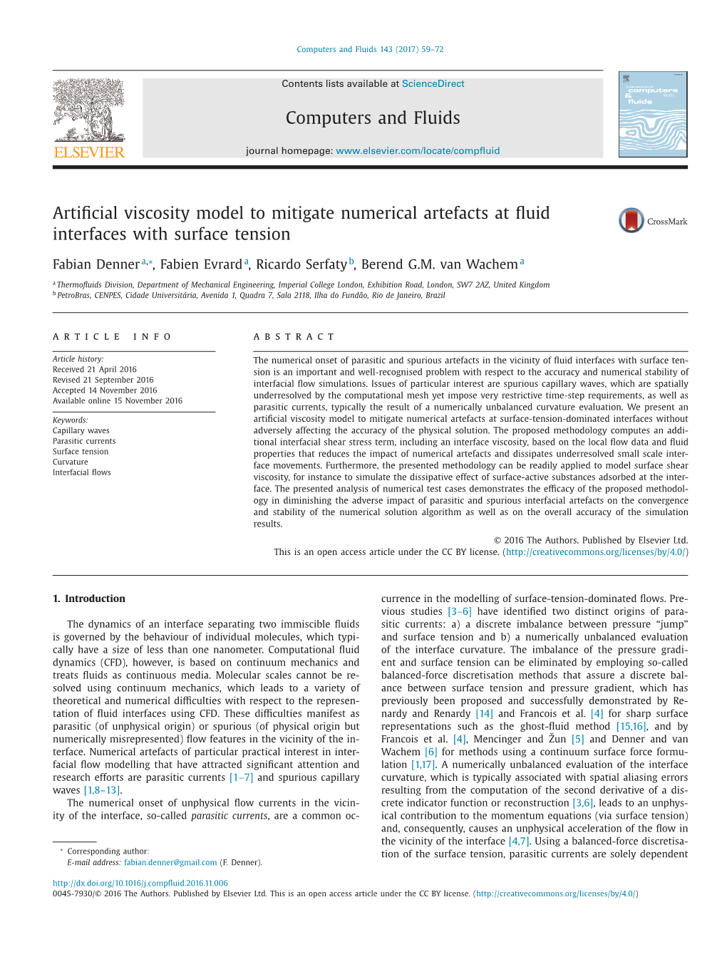 Artificial Viscosity Model to Mitigate Numerical Artefacts at Fluid Interfaces with Surface Tension