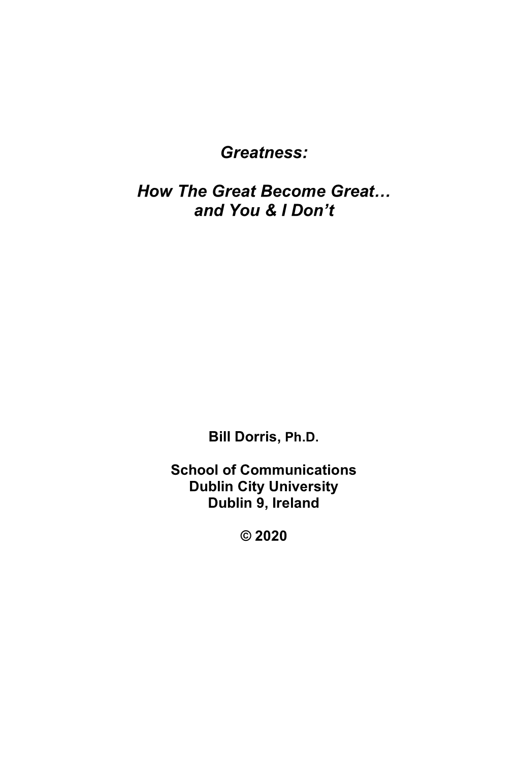 The Arrival of the Fittest: How the Great Become Great (Dorris, 2011)