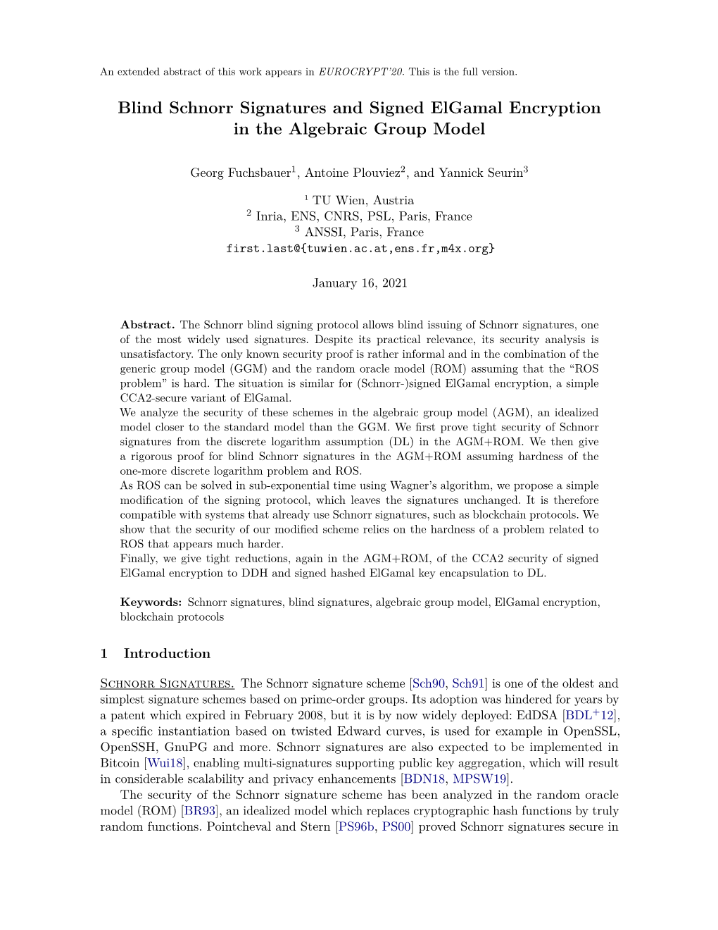 Blind Schnorr Signatures in the Algebraic Group Model