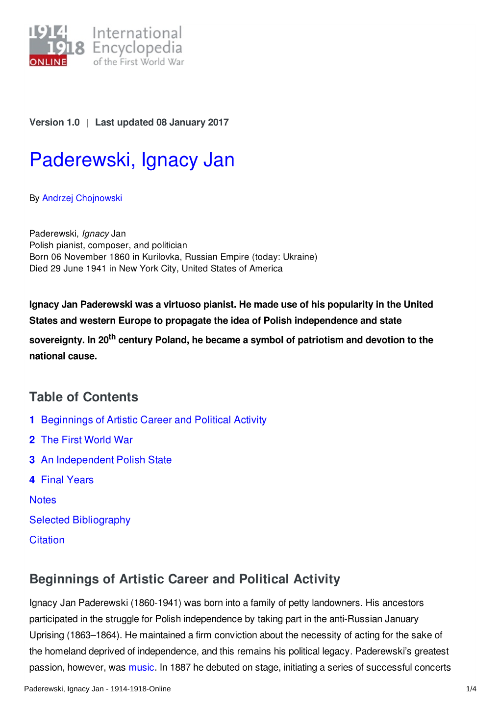 Paderewski, Ignacy Jan | International Encyclopedia of the First World War