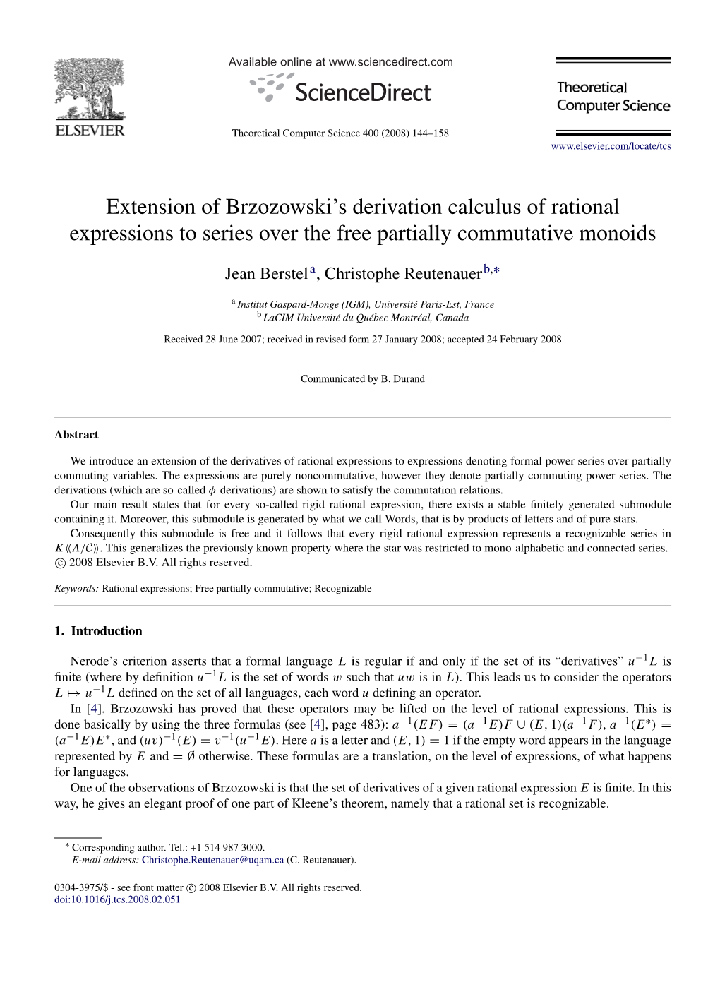 Extension of Brzozowski's Derivation Calculus of Rational Expressions To