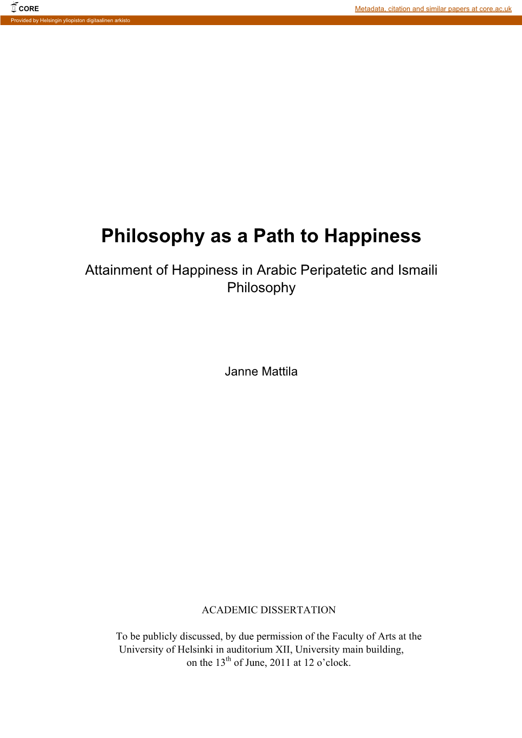 Philosophy As a Path to Happiness