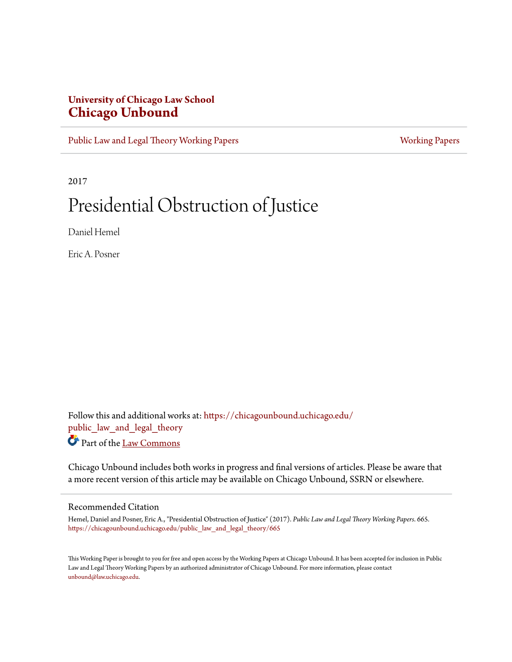 Presidential Obstruction of Justice Daniel Hemel