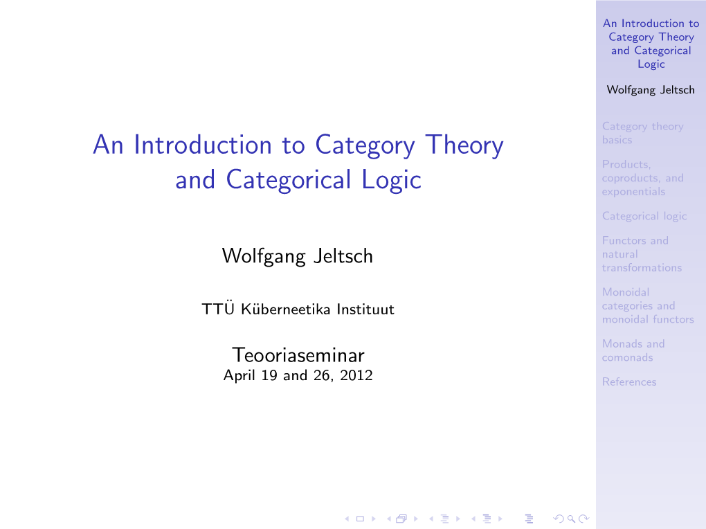 An Introduction to Category Theory and Categorical Logic