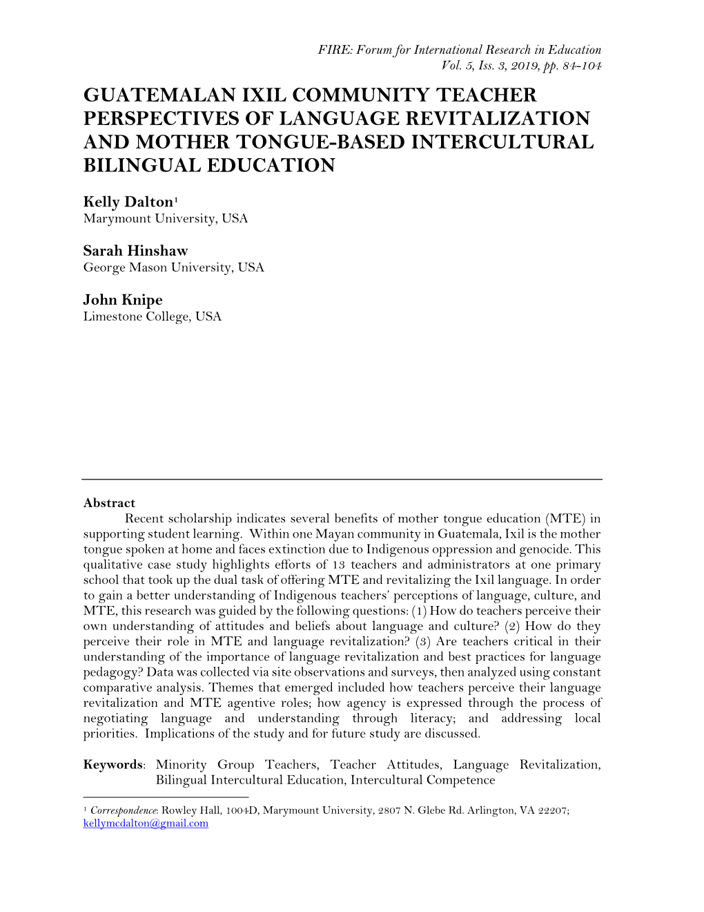 Guatemalan Ixil Community Teacher Perspectives of Language Revitalization and Mother Tongue-Based Intercultural Bilingual Education