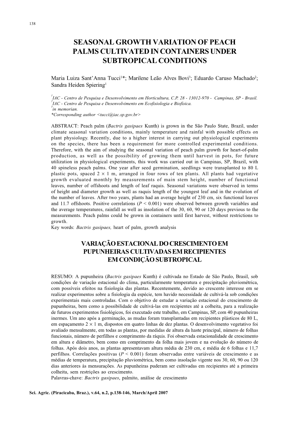 Seasonal Growth Variation of Peach Palms Cultivated in Containers Under Subtropical Conditions