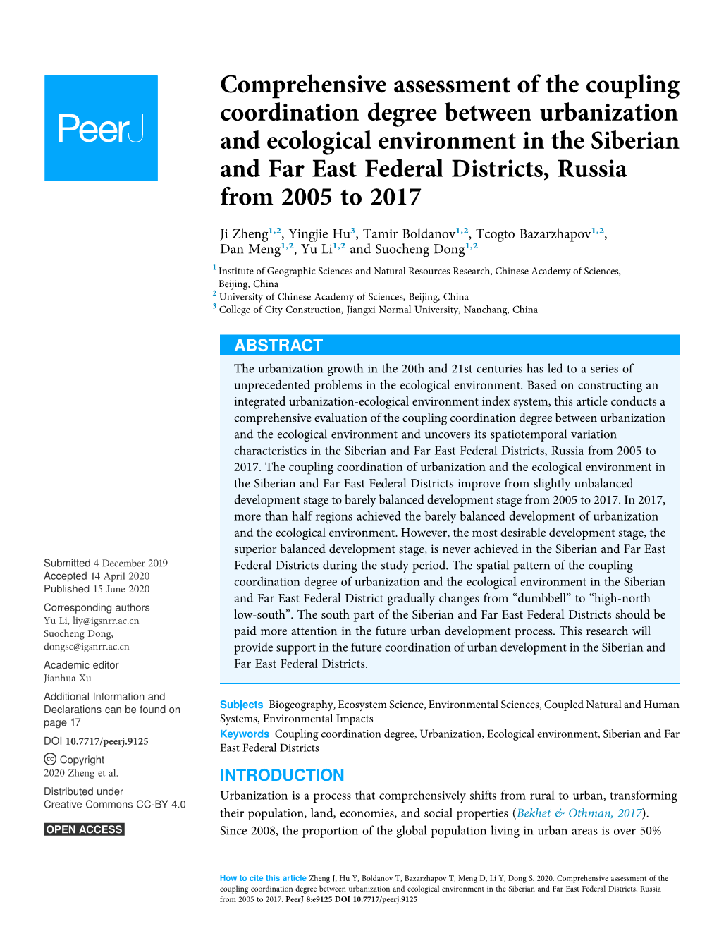 Comprehensive Assessment of the Coupling Coordination Degree