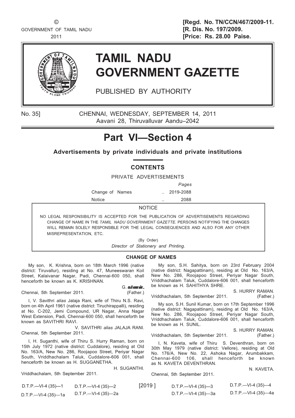 Tamil Nadu Government Gazette