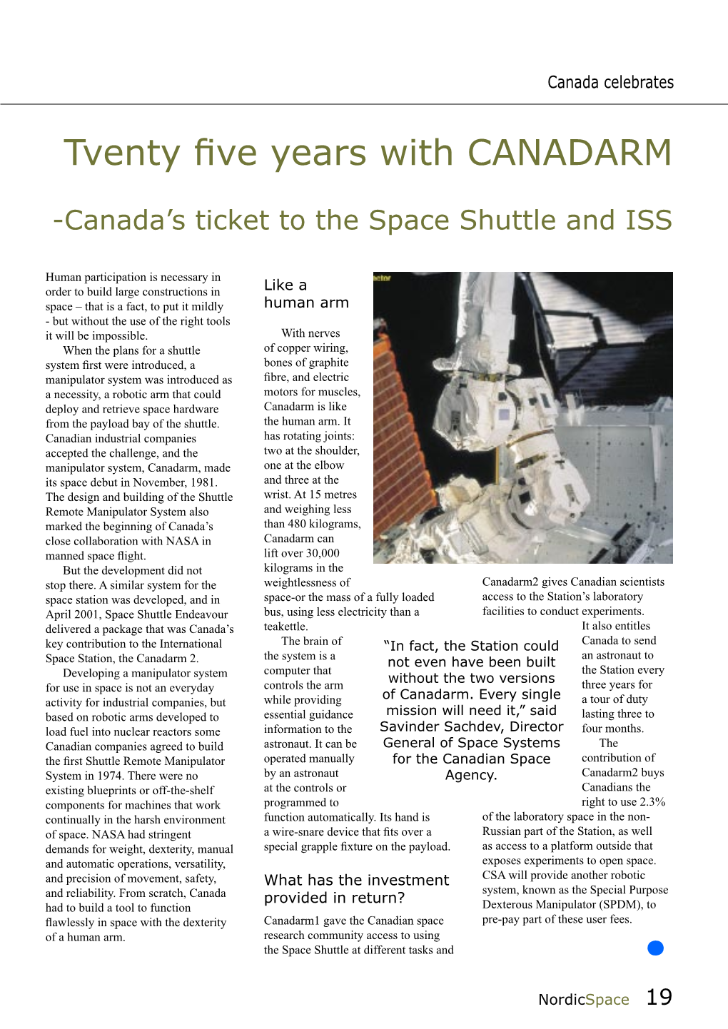 Tventy Five Years with CANADARM