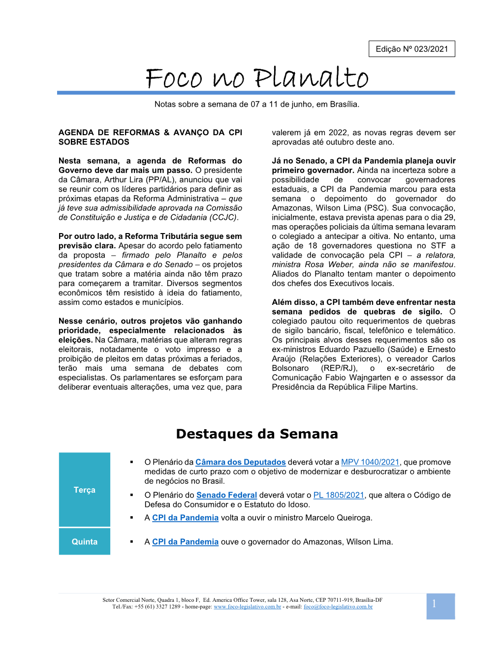 Foco No Planalto – Edi 023 2021