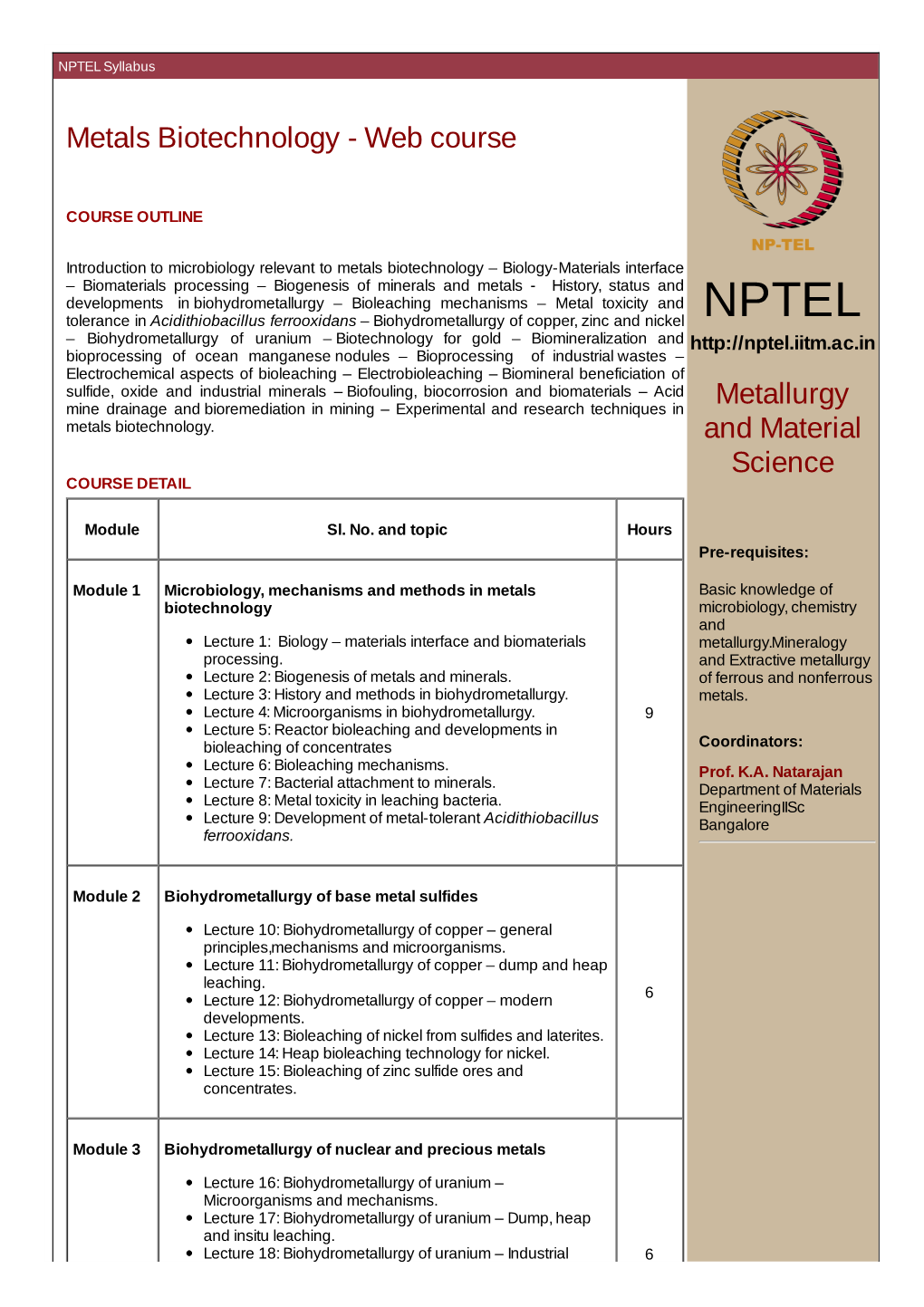 NPTEL Syllabus