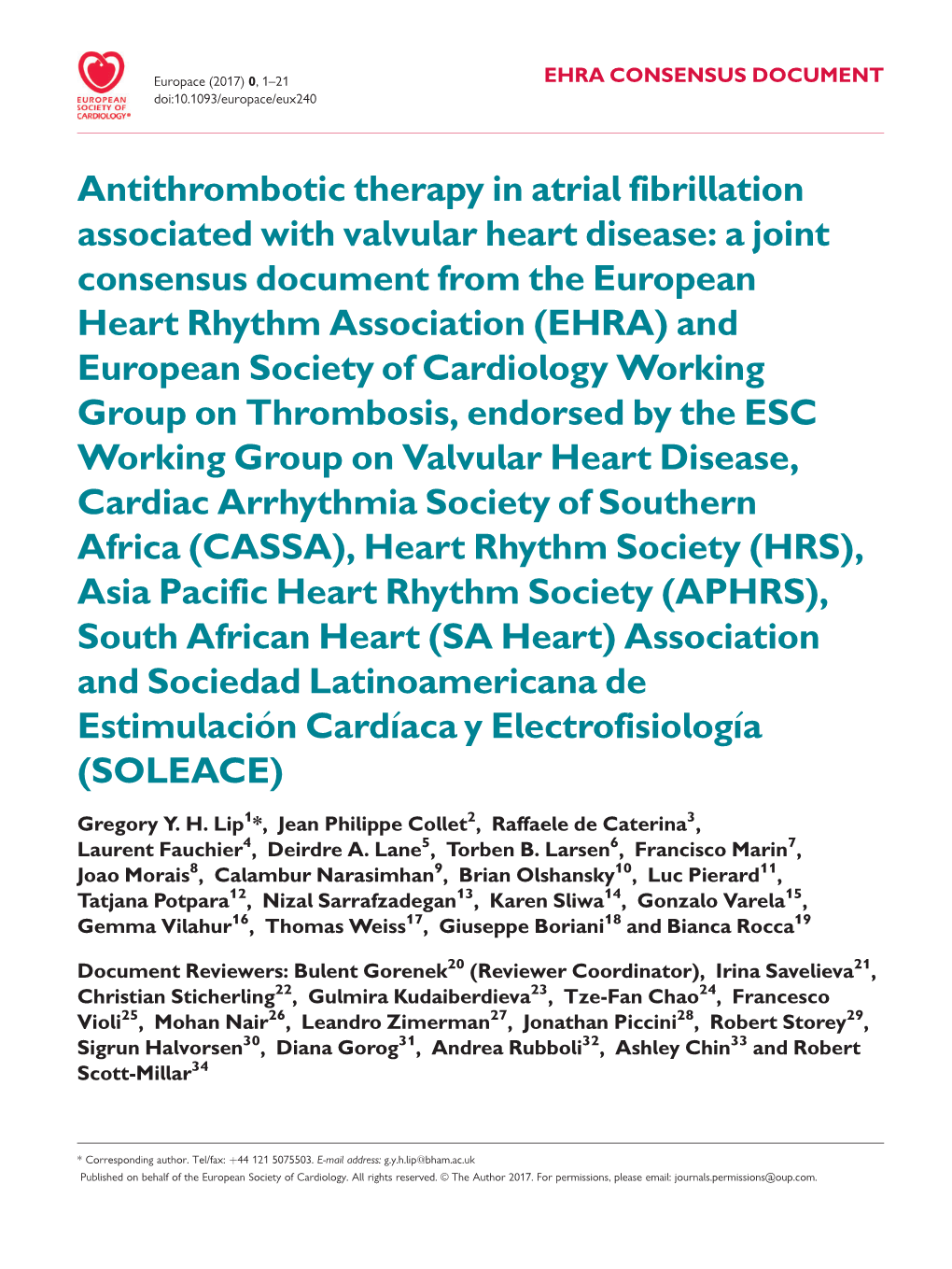 Antithrombotic Therapy in Atrial Fibrillation Associated with Valvular Heart Disease