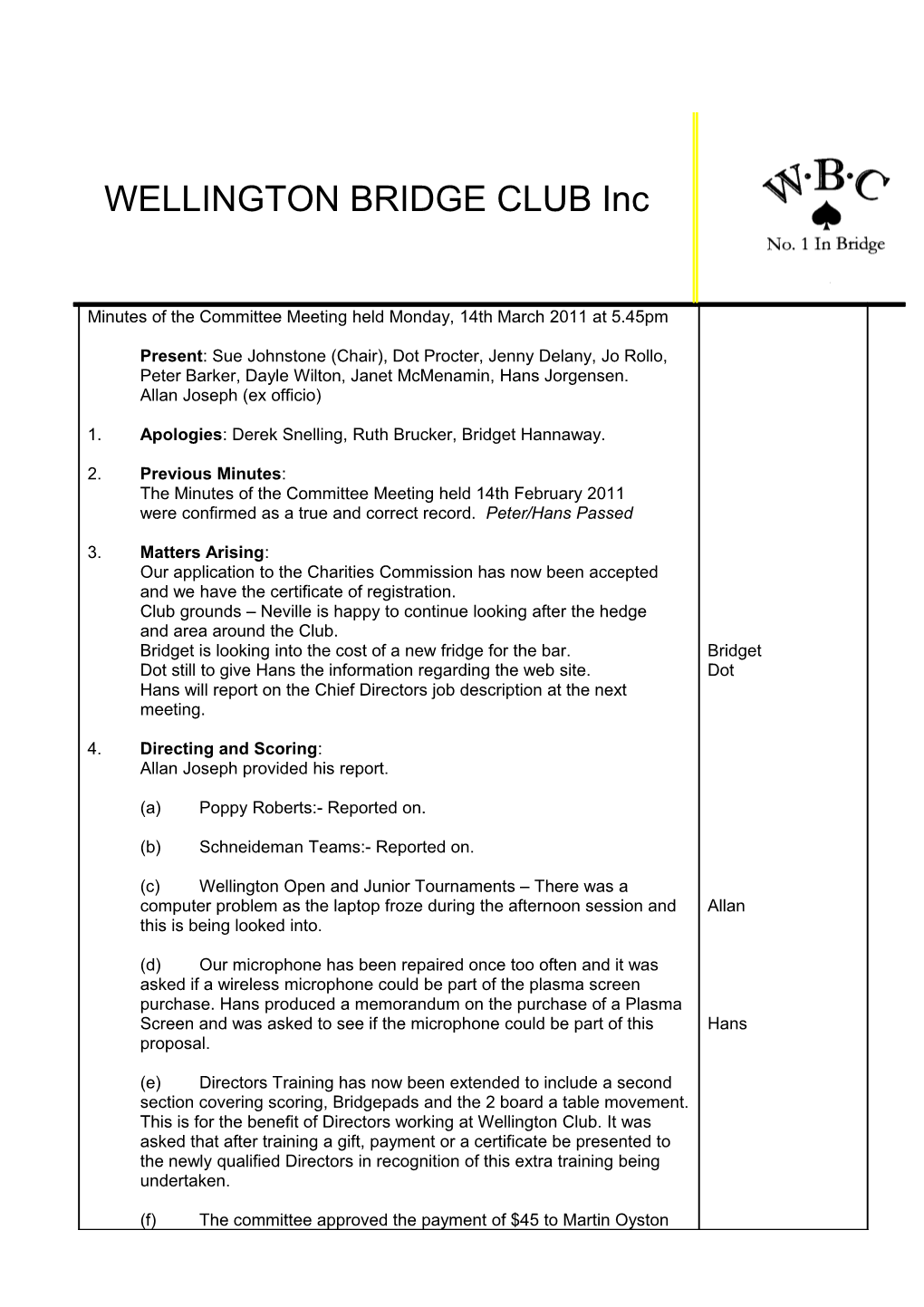 WELLINGTON BRIDGE CLUB Inc s1