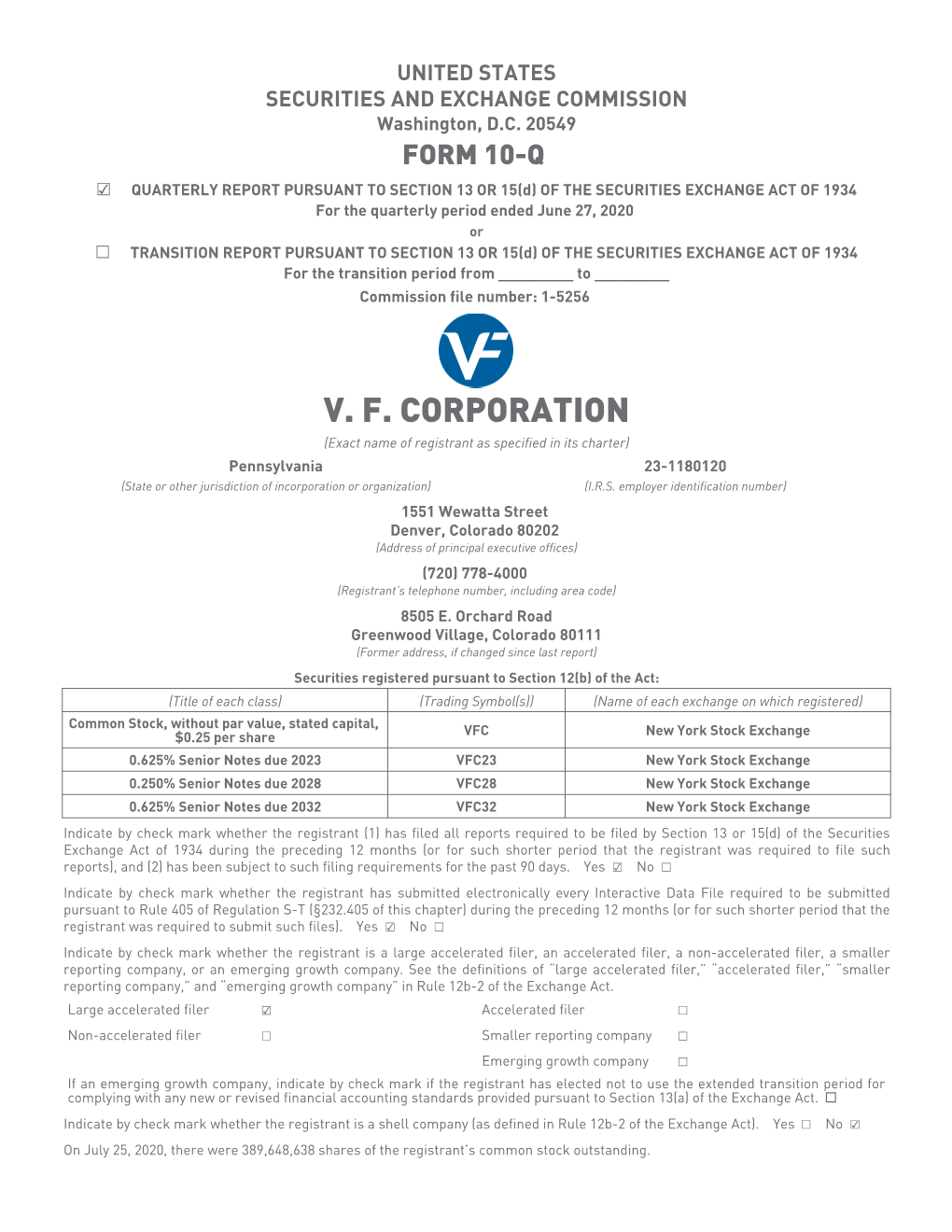 VF CORPORATION Table of Contents