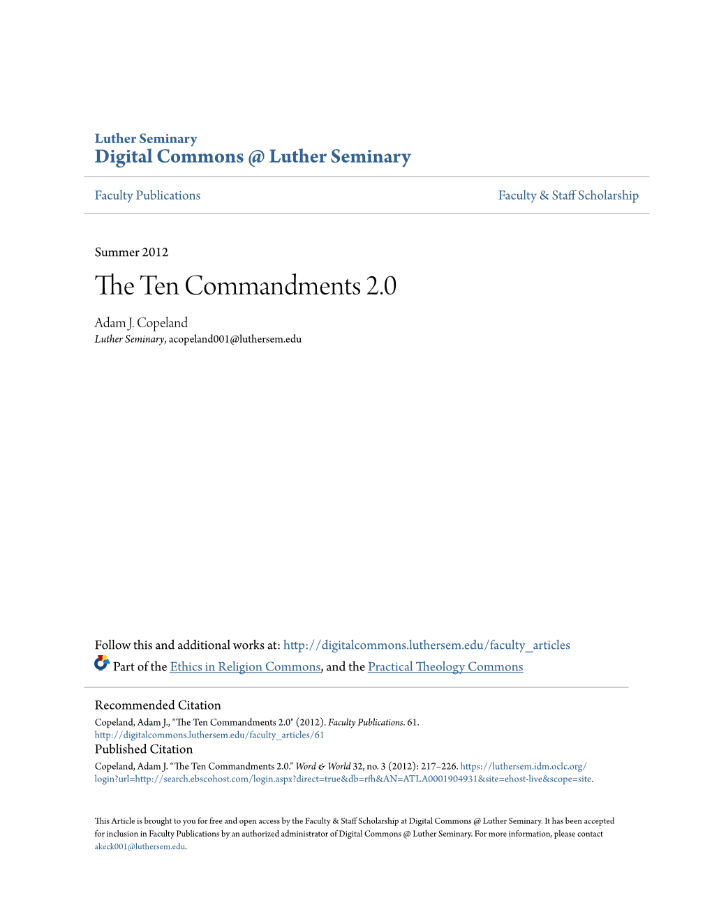 The Ten Commandments 2.0 ADAM J
