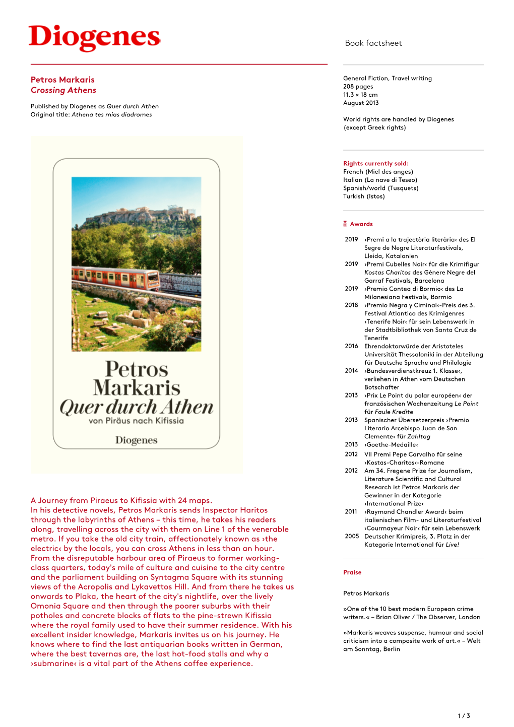 Book Factsheet Petros Markaris Crossing Athens