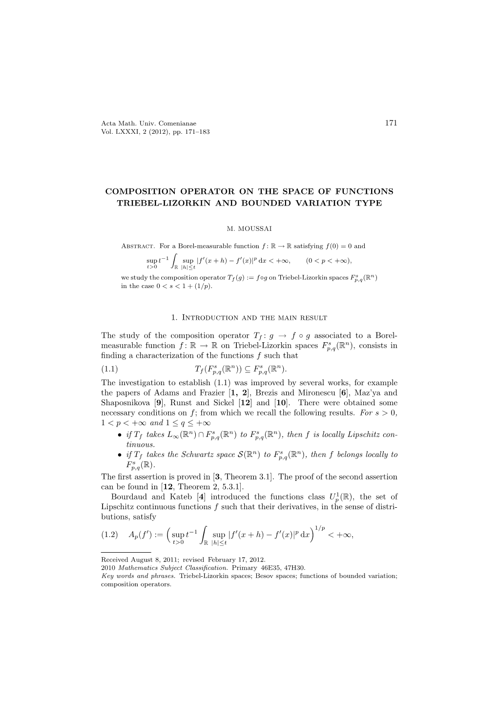 171 Composition Operator on the Space of Functions