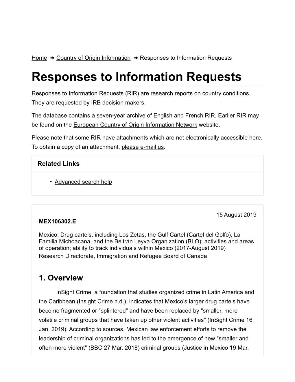 Responses to Information Requests Responses to Information Requests